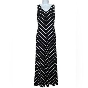 New Lauren Ralph Lauren Black and White Striped Sleeveless Maxi Dress size 12